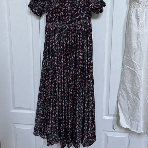 NWT Doen Marin dress silk velvet - M - Teal Canterbury Paisley - Picture 3 of 8